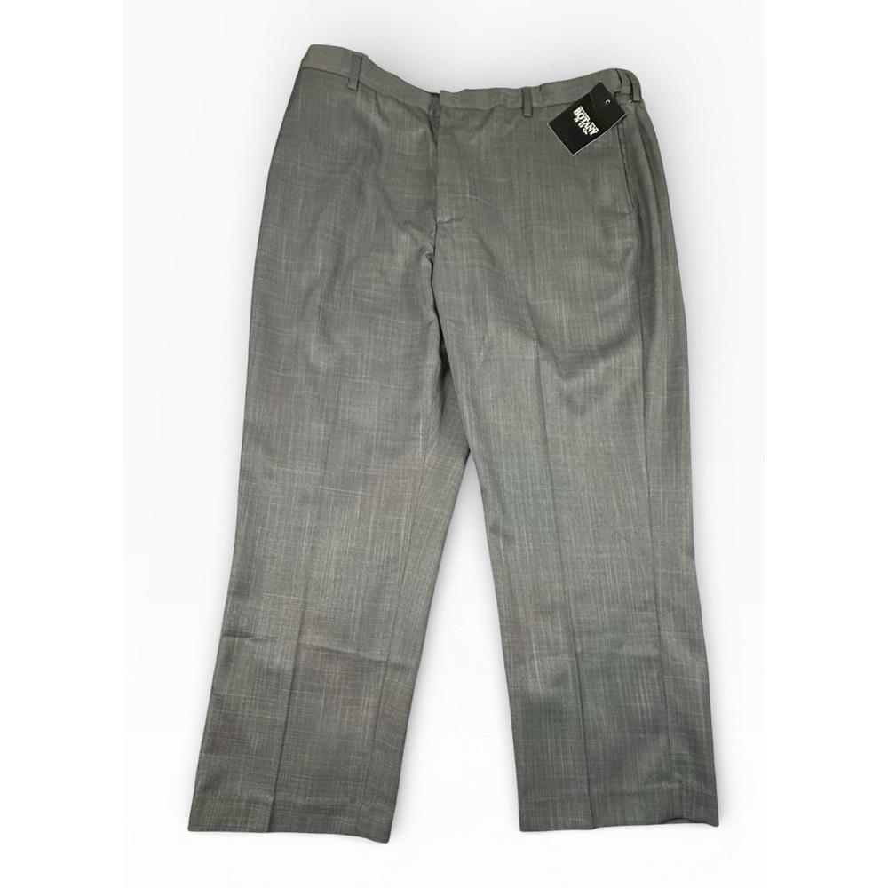 BOTANY 500 Dress Pants Mens 38S Gray Windowpane Flat‎ Front Classic Fit NEW
